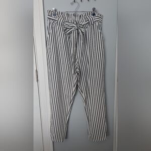 Black and White Striped Pants With Tie Belt